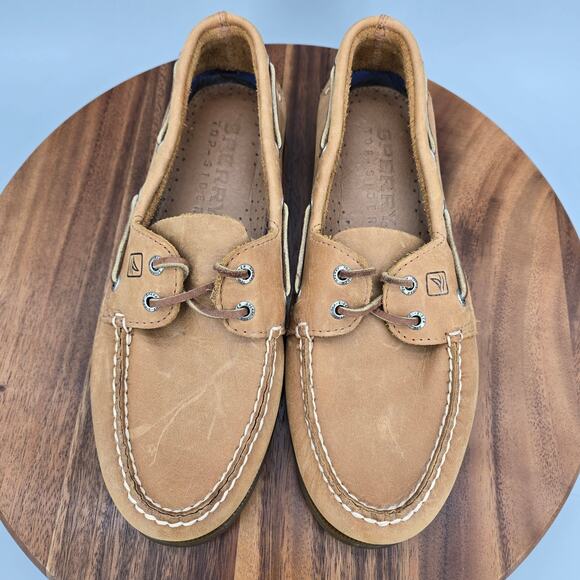 Sperry Top Sider Authentic Boat Shoes Men's 10 M Tan Sahara Leather 2-Eye Deck - Picture 6 of 8